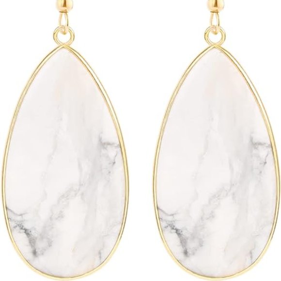 White Howlite Stone Earrings Gemstone Water Drop Teardrop Gem Dangle Charm New - Picture 3 of 6